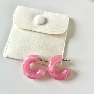 Chunky hoop candy color resin huggie earrings, pink